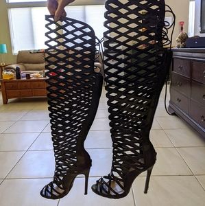 Caged Thigh High High Heel Boots